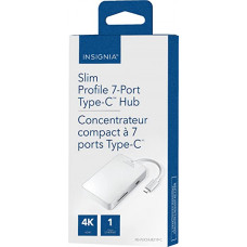 Insignia Slim Profile 7-Port Type-C Hub - HDMI, USB 3.0, Memory Card Reader, Ethernet Port - White 